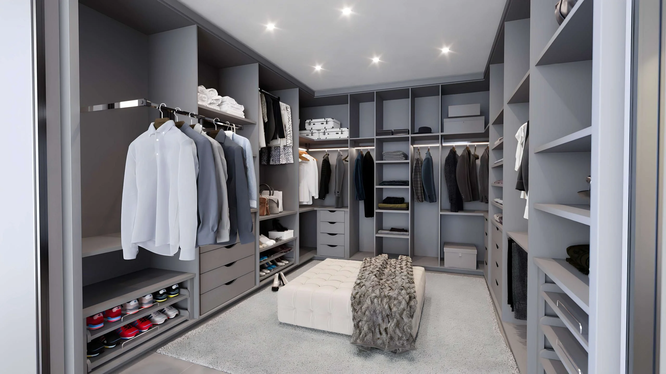 Guarda-roupa planejado sob medida com acabamento premium